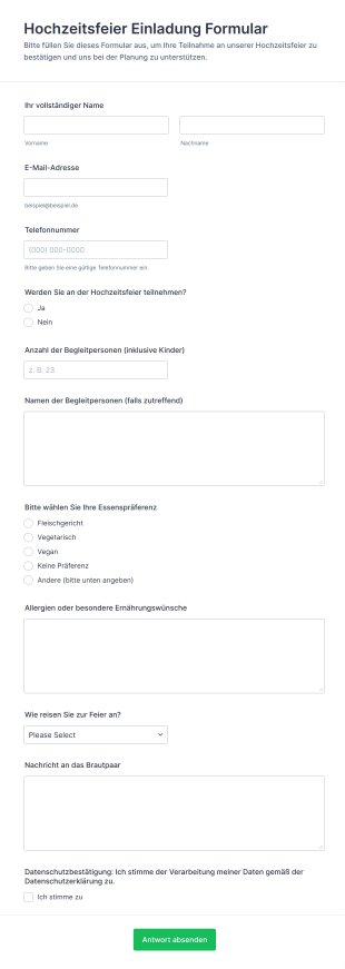 Hochzeitsfeier Einladung Formular