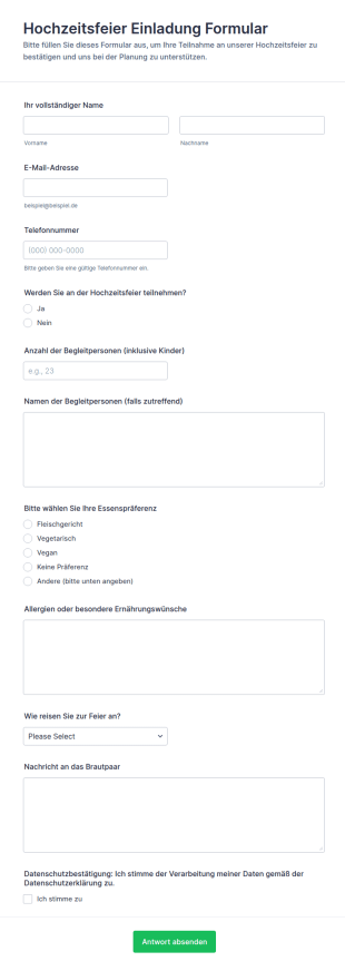 Hochzeitsfeier Einladung Formular