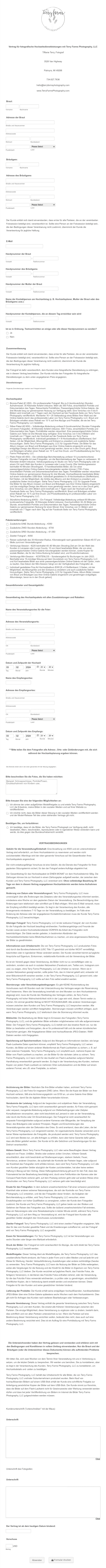 Hochzeitsfotografie Vertrag Form Template