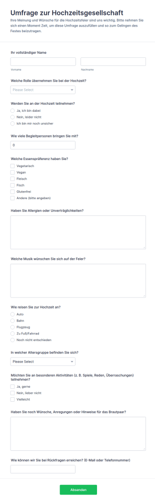 Brautgesellschaft Umfrageformular
