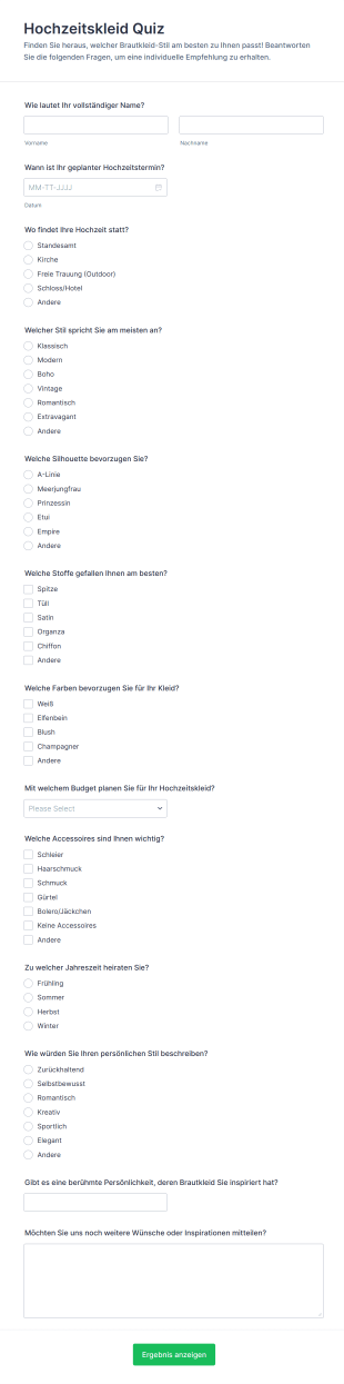 Hochzeitskleid Quiz