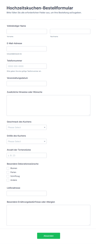 Hochzeitskuchen Bestellformular