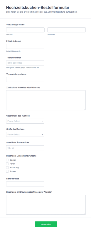 Hochzeitskuchen Bestellformular