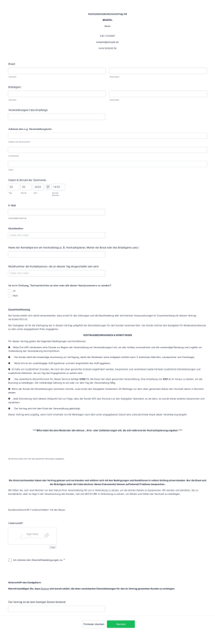 Hochzeitsmoderatorenvertrag Form Template