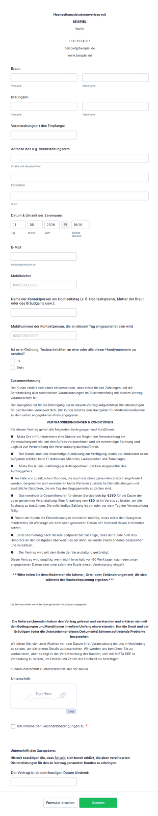 Hochzeitsmoderatorenvertrag