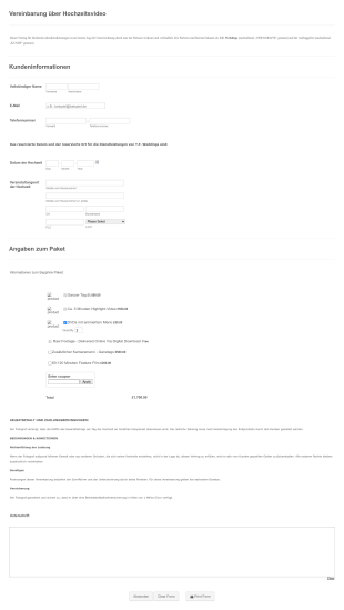 Hochzeitspaket Mit Preisberechnung Form Template