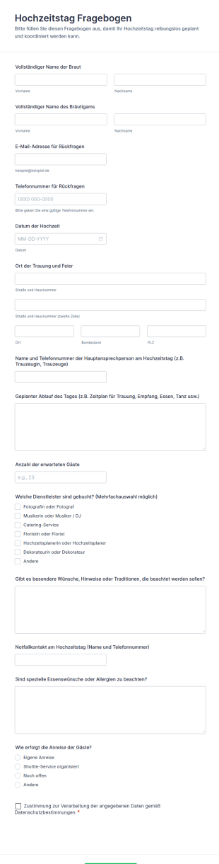 Hochzeitstag Fragebogen