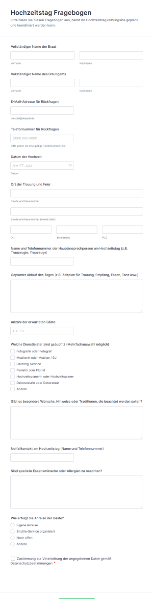 Hochzeitstag Fragebogen