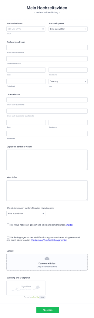 Hochzeitsvideo Formular Form Template