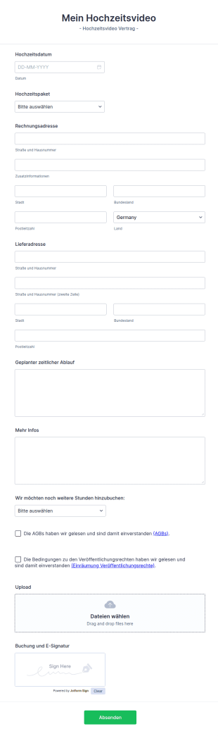 Hochzeitsvideo Formular