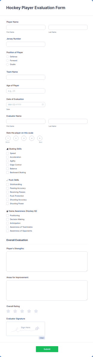 Hockey Player Evaluation Form Template