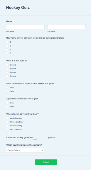 Hockey Quiz Form Template