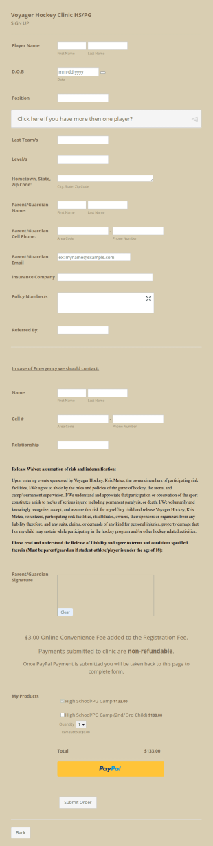 Hockey Sign Up Form Template