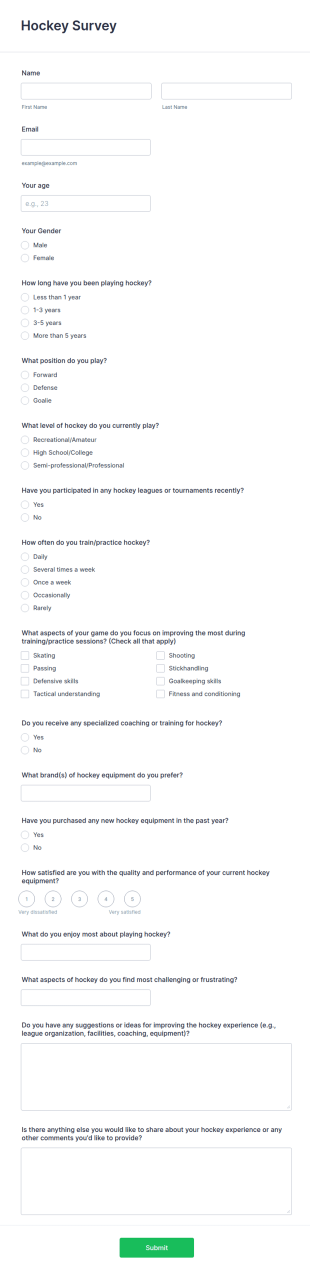 Hockey Survey Form Template