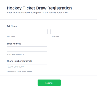Hockey Ticket Draw Registration Form Template