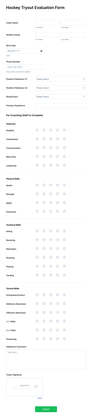 Hockey Tryout Evaluation Form Template