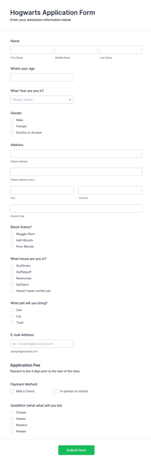 Hogwarts Form Template