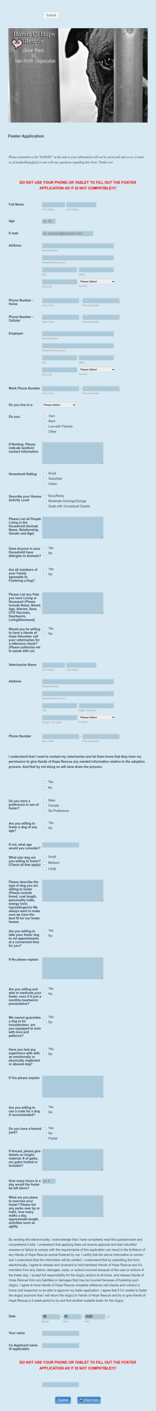 Animal Foster Application Form Template