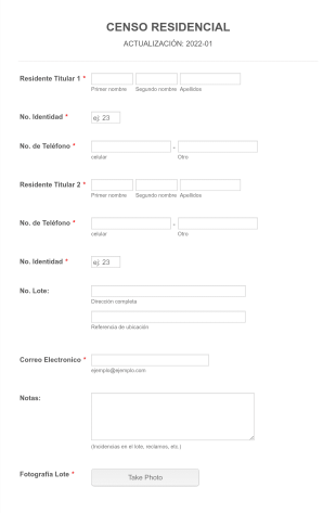 Hoja Censo Residencial Form Template