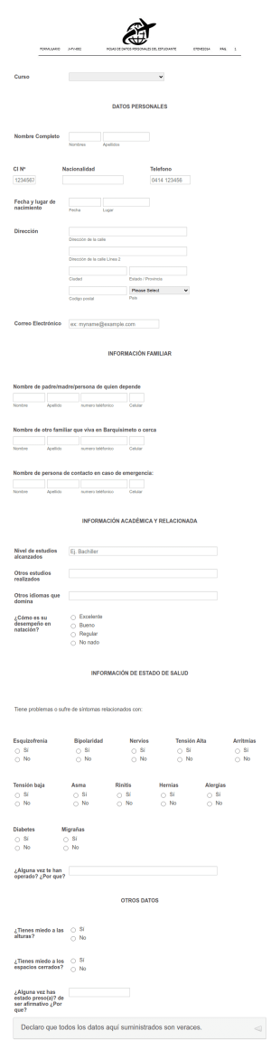 Hoja De Datos Personales Del Estudiante