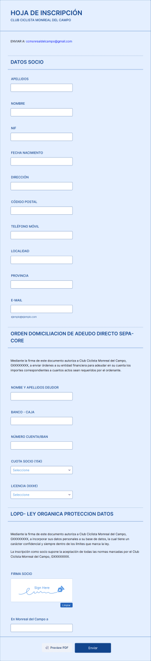 HOJA DE INSCRIPCIÓN Form Template