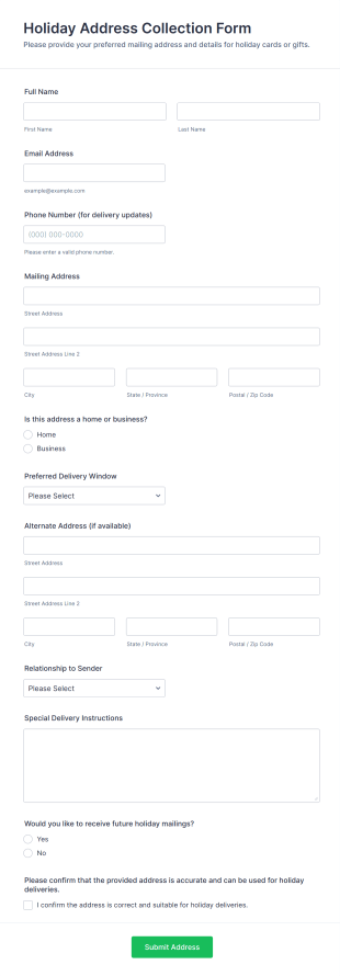 Holiday Address Collection Form Template