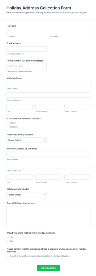 Holiday Address Collection Form Template