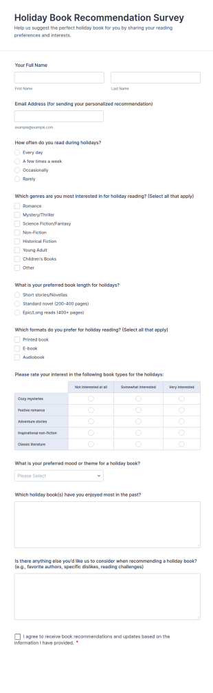 Holiday Book Recommendation Survey Form Template