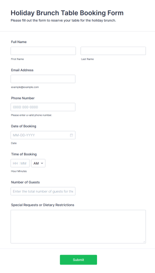 Holiday Brunch Table Booking Form Template