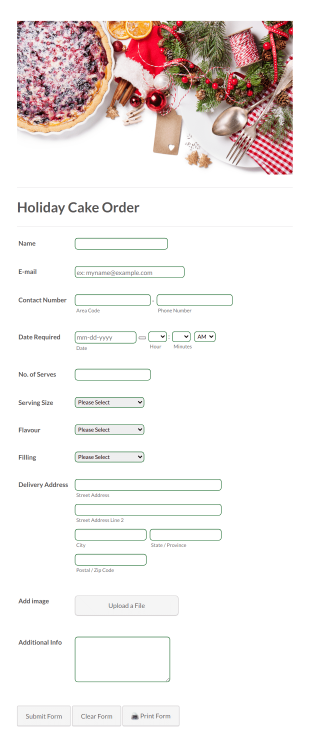 Holiday Cake Order Form Template