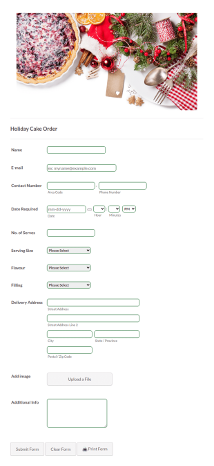 Holiday Cake Order Form Template