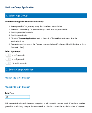 Holiday Camp Registration Form Template