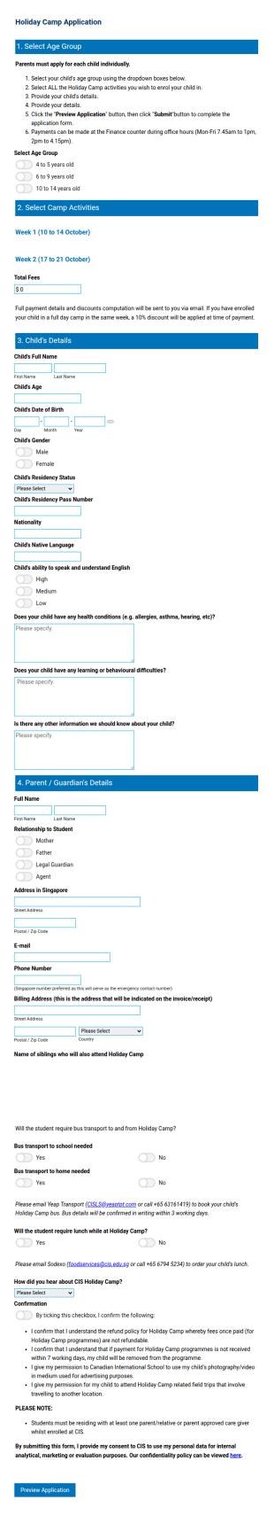 Holiday Camp Registration Form Template