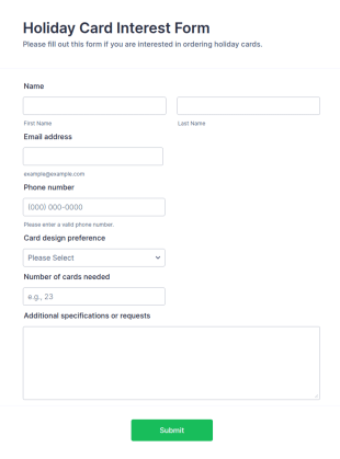 Holiday Card Interest Form Template