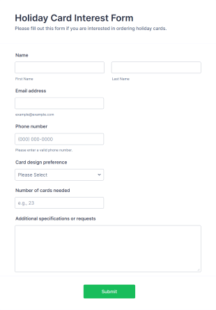 Holiday Card Interest Form Template