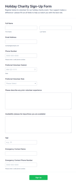 Holiday Charity Sign Up Form Template
