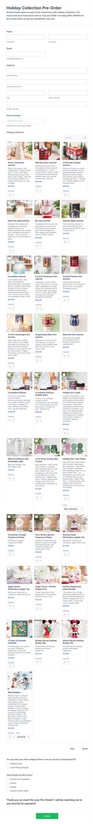Holiday Collection Preorder Form Template