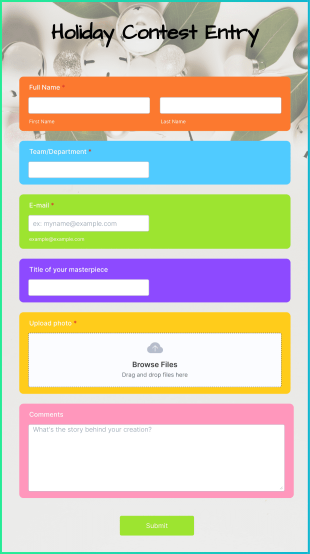 Holiday Contest Entry Form Template
