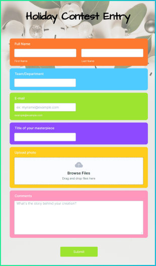 Holiday Contest Entry Form Template