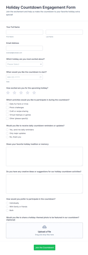 Holiday Countdown Engagement Form Template