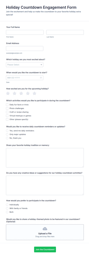 Holiday Countdown Engagement Form Template