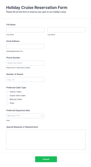 Holiday Cruise Reservation Form Template