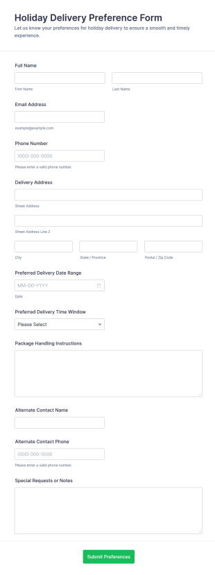 Holiday Delivery Preference Form Template
