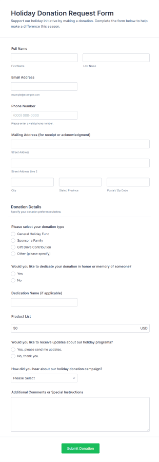 Holiday Donation Request Form Template