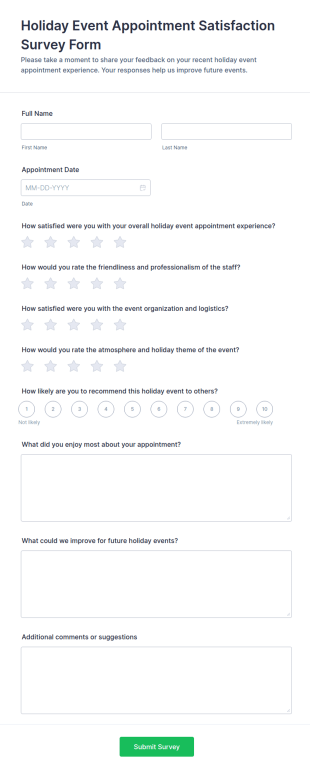Holiday Event Appointment Satisfaction Survey Form Template