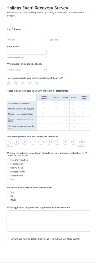 Holiday Event Recovery Survey Form Template