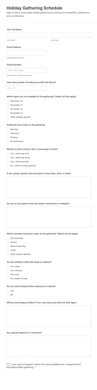 Holiday Gathering Schedule Form Template