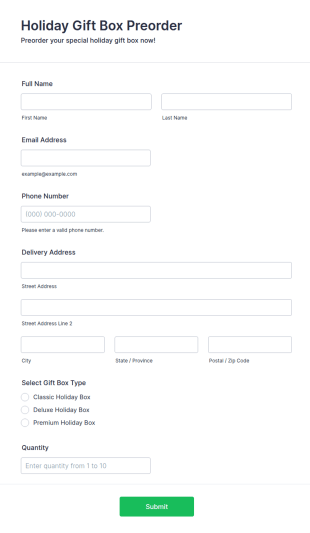 Holiday Gift Box Preorder Form Template