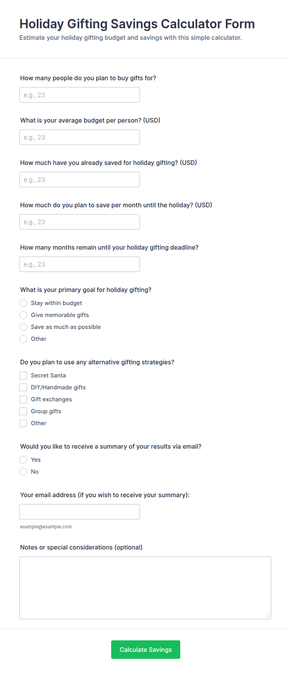 Holiday Gifting Savings Calculator Form Template | Jotform