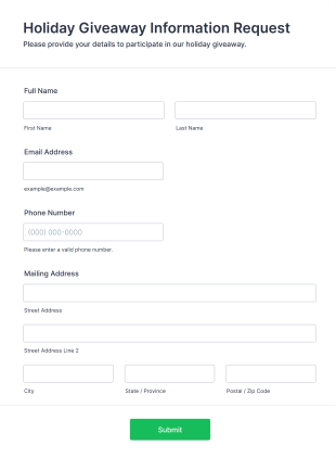 Holiday Giveaway Information Request Form Template